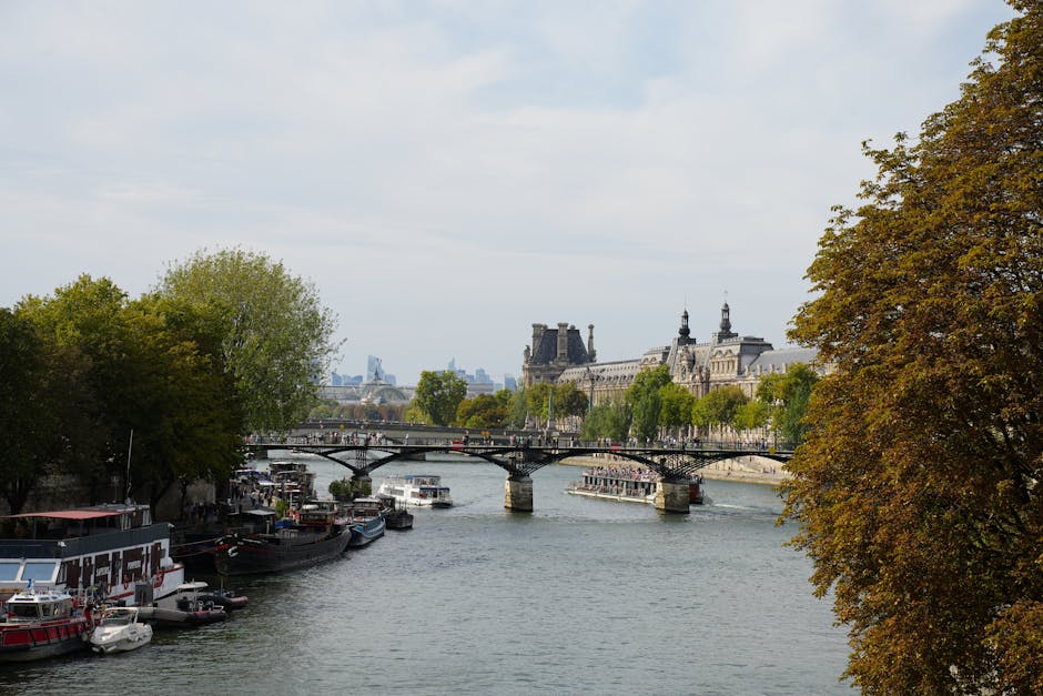 Serene view of Pont des Arts over the Seine River in Paris during daytime.